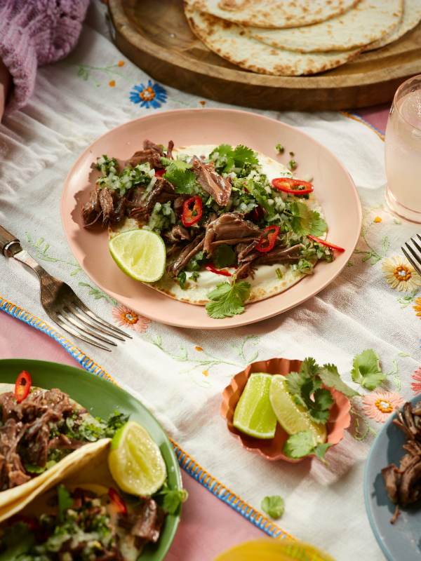 Confit featherblade tacos